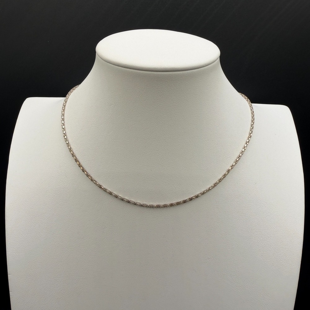 Silver Tone Woven Mesh Chain Necklace Minimalist Layering Collar Vintage Jewelry